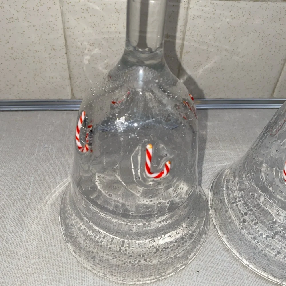 ARTLAND GOBLETS‎ Holiday Candy Canes Clear Seeded Bubble Hand-Blown Glass Set 2